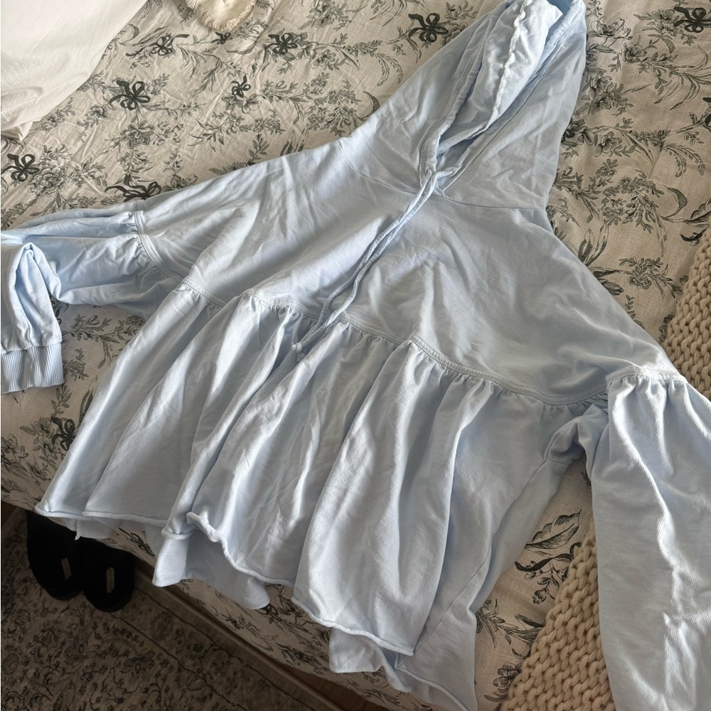 Aerie Light Blue Ruffled Hoodie